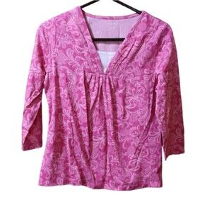 Croft & Barrow Pink Print Layered Look 3/4 Sleeve Top Small